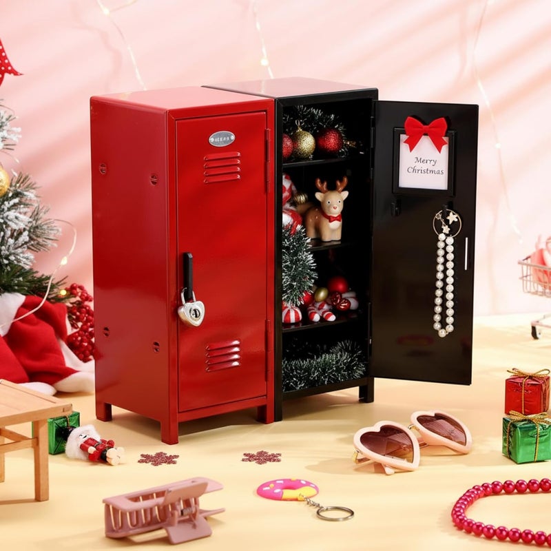 Vercraft 2 Pcs Mini Metal Locker Storage with Lock and 2 Keys 10.8 Inch Small Money Security and Cash Safe Box for Jewelry Back to School Home Office Desktop Container(Red,Black) - Image 2